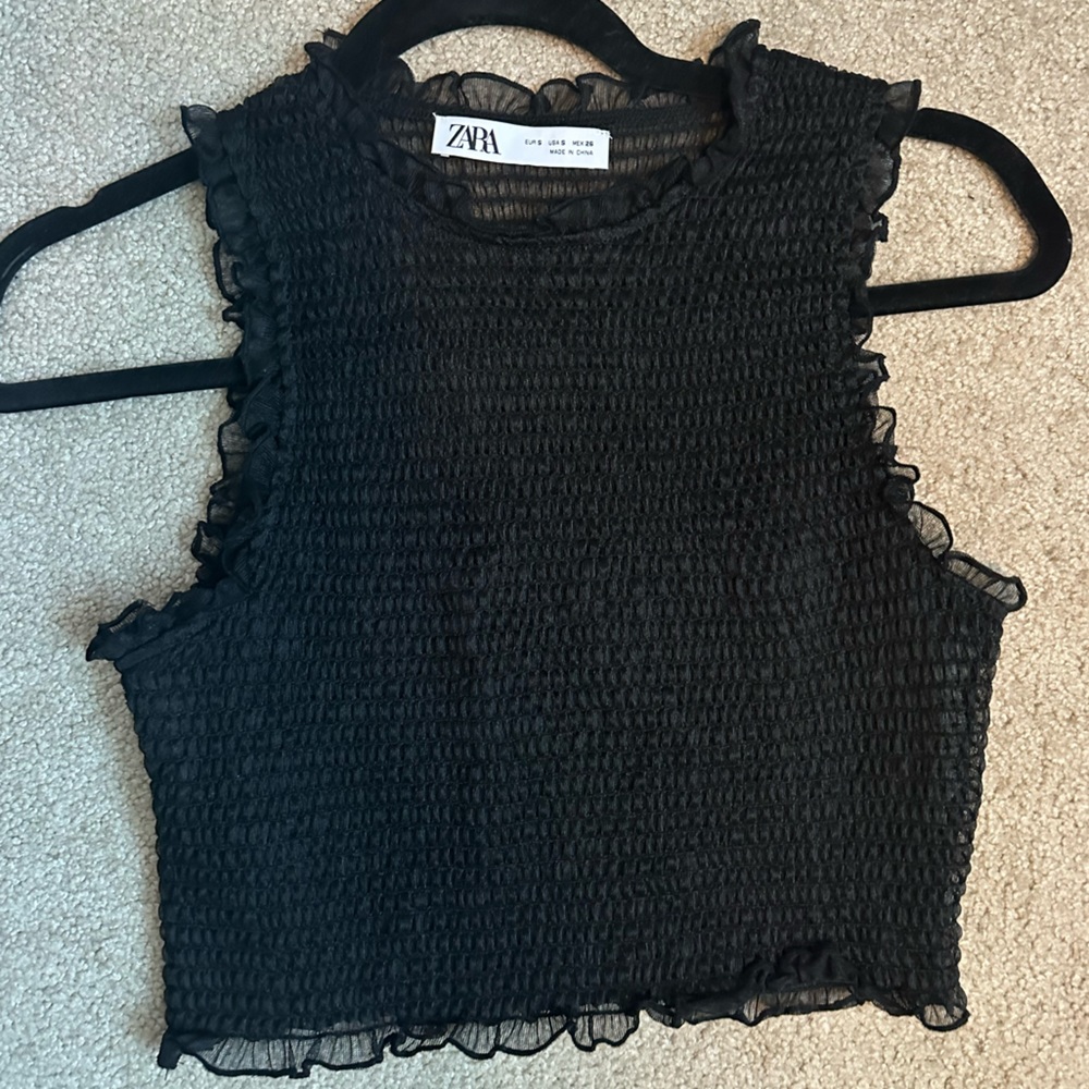 Zara sheer ruffle high neck tank top